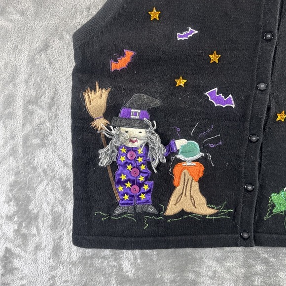Vintage Karen Scott Vest Women's XL Halloween Witch Spooky Bat Moon Owl Cute - Picture 5 of 16